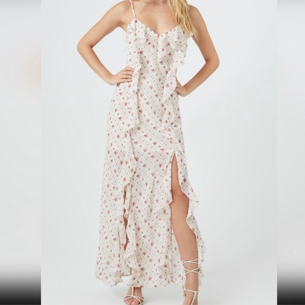 NWT ANTHRO SIM & SAM Floral cream ruffle Maxi Dress size M or L